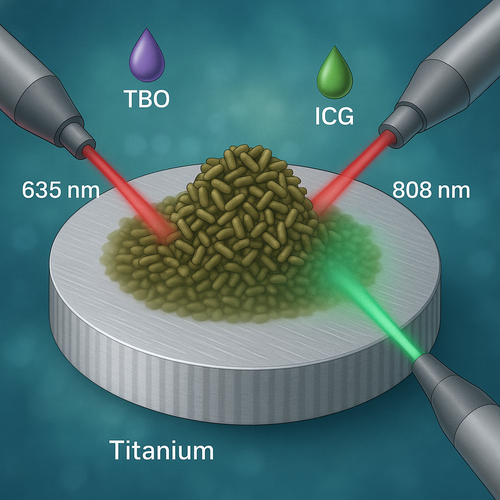  Efficacy of antimicrobial photodynamic therapy for elimination of Aggregatibacter actinomycetemcomitans biofilm on Laser-Lok titanium discs. 